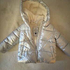 GAP Shiny Silver Kids Puffer Coat